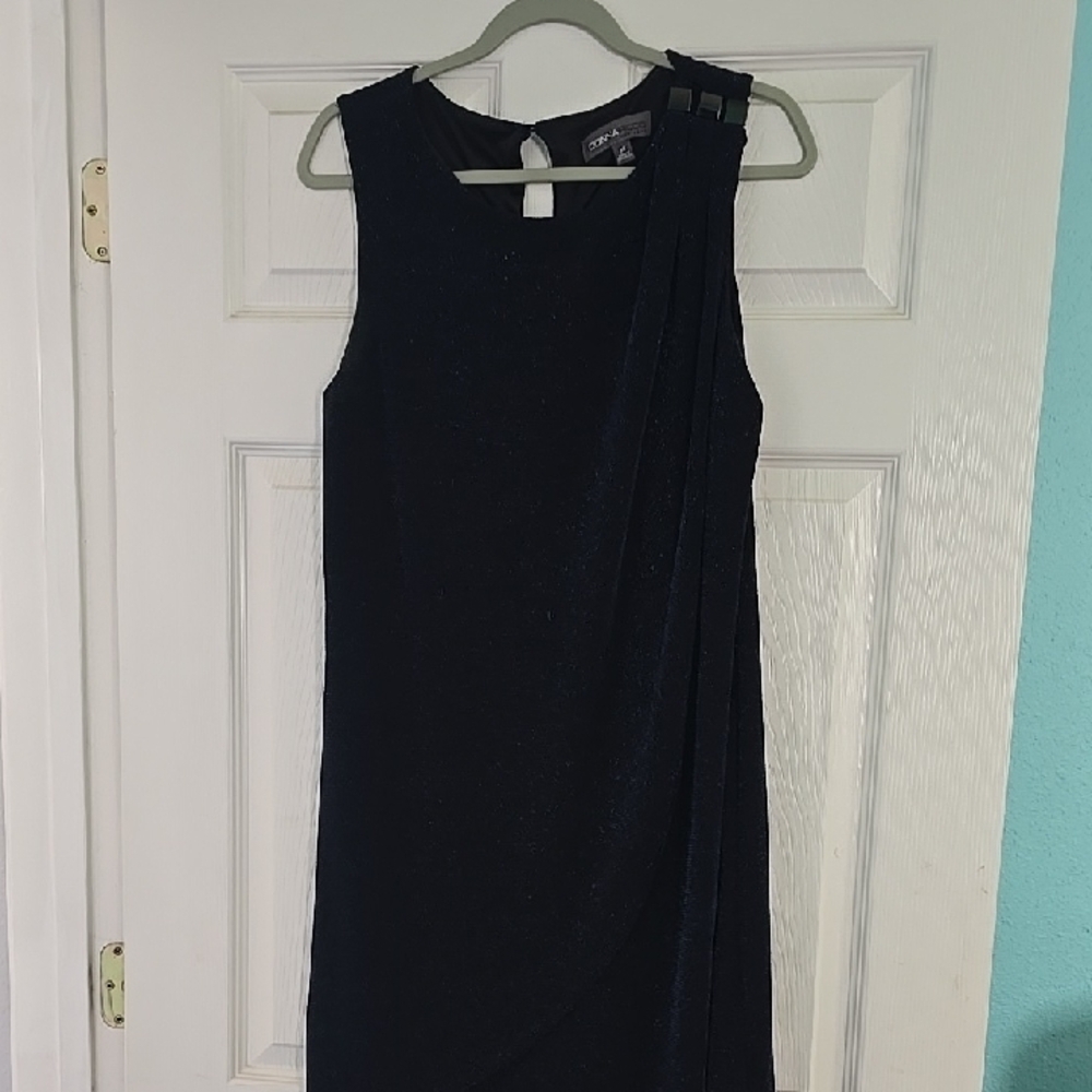 Donna Ricco Blue Sheath Scoop Neck Midi Dress